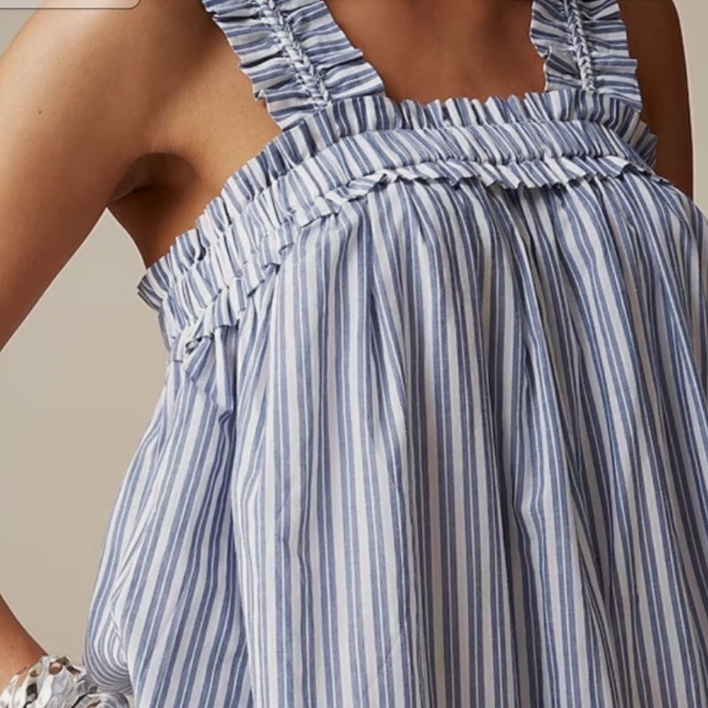 J. CREW Cotton Voile Ruffle-trim Shift Dress in Stripe - Picture 2 of 7